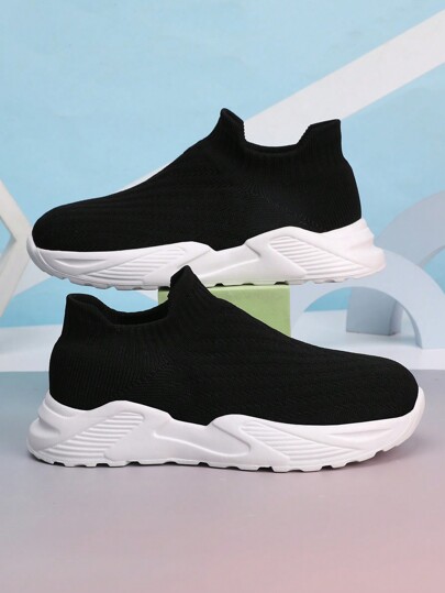 Lightweight Casual Sport Sneakers With Elastic Sock Lining, Soft & Comfortable For Teenagers, Suitable For Autumn/Winter
