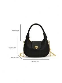 1 件时尚编织手提包适合女性，仿皮单肩包，带拉链开合的休闲斜挎包，涤纶衬里，彩绘边缘，可拆卸链带，用途广泛