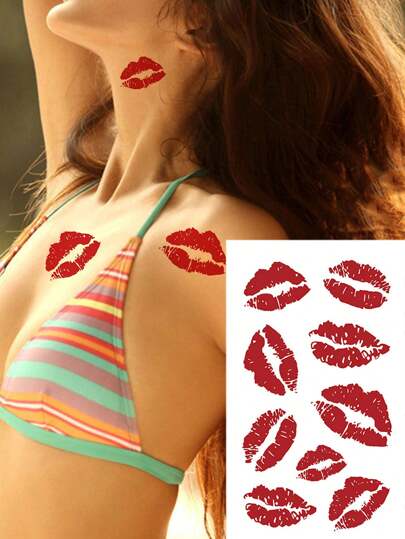 1 pieza Pegatinas de tatuaje con patrón de labios, tatuajes temporales a prueba de agua con labios rojos para mujeres y hombres, tatuajes falsos para mano, muñeca, pecho, cuello y decoración corporal, apropiado para el Día de San Valentín, Boda y Festividades