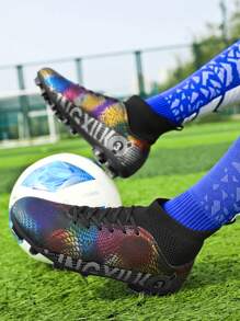 Tacos de fútbol para hombre con soporte de tobillo elástico para uso en exteriores, con tacos largos para entrenamiento de fútbol profesional, zapatos de fútbol para mujeres y estudiantes para partidos y práctica - Negro - Ver 4