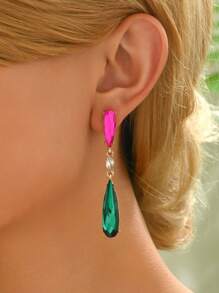 1pair Luxury Sparkling Geometric Water Drop Glass Earrings, Everyday Wear For Women