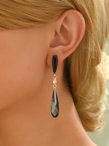 1pair Luxury Sparkling Geometric Water Drop Glass Earrings, Everyday Wear For Women