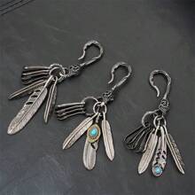 1pc New Fashion Antique Silver Keychain Feather Ghost Head Buckle Creative Waist Hanging Jewelry Summer, School