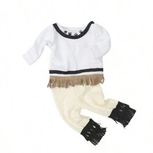16-18 英寸重生婴儿娃娃衣服，2 件套白色流苏上衣和黑色流苏裤子，娃娃服装配饰礼物（不含娃娃） - 彩色 - 查看 7