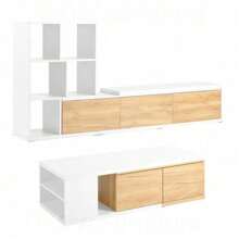 ON-TREND 74.8''-126'' Adjustable Extendable TV Stand With 3-Tier Bookshelves, Sliding Tabletop Media Console For TVs Up To 110'', Modern Entertainment Center With Storage Cabinets And Open Shelves, Durable MDF Construction, White And Wood Tone Finish, Perfect For Living Room Décor, Christmas Decorations, Christmas Gifts, And Home Organization,Good Furniture