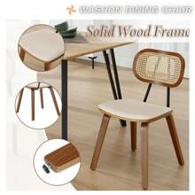 2PCS Faux Leather Armless Dining Chair With Rattan Backrest (Beige) - Beige - View 3
