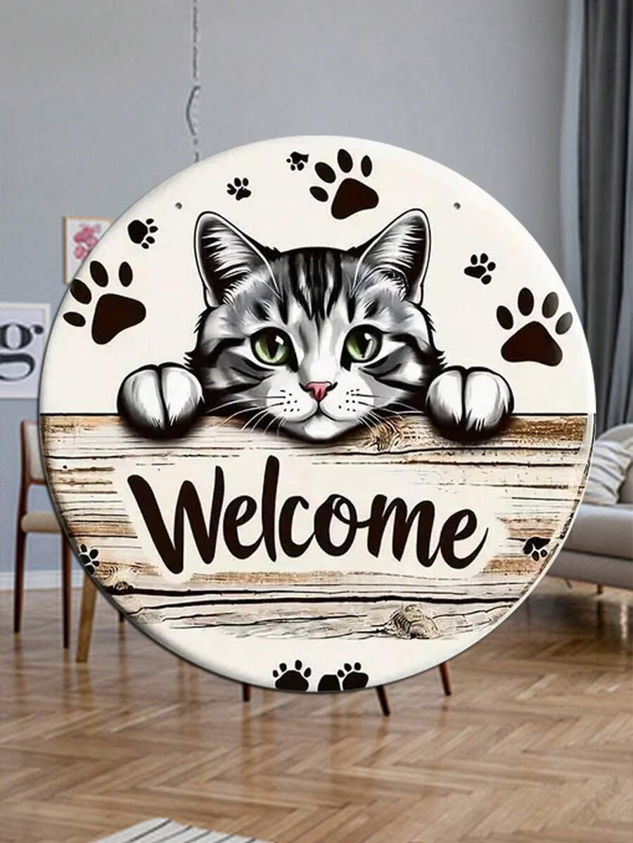 1pc Classic Wooden Cat Welcome Sign - Wall Hanging Decor With Cat Paw Prints, Suitable For Indoor Multi-Purpose Home Decor, No Electricity Required,Home Decor ,Room Decor,Wall Decor
