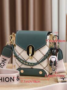钻石图案手机包、女士单肩包、时尚迷你斜挎包、女士链条手提包和方形钱包 - 綠色 - 查看 2