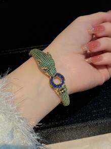 1pc Luxury Multicolor Cubic Zirconia Leopard Pattern Elegant Copper Bangle Bracelet, Gift For Mom, Formal Event Accessory
