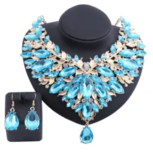 Conjunto de Collar y Pendientes de Moda con Cristal de Gota de Agua para Novia con Pedrería para Mujeres, Ideal para Bodas, Fiestas y Regalo - juego de 2 piezas - Ver 17