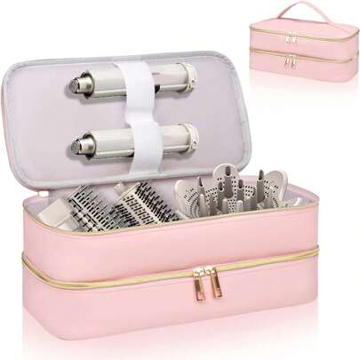 Doppelstock Haarstyling-Reisekoffer mit Föhnbeutel, Reisekoffer mit großem Fassungsvermögen für Haarstyling-Tools, Aufbewahrungskoffer für Föhn, Glätteisen und Lockenwickler, Reisegepäck, Doppel-Aufbewahrungskoffer, Aufbewahrungstasche für Haarstyling-Tools und Zubehör, stilvoller Aufbewahrungskoffer. Ideales Geschenk für Freunde, Familie, Partner, Familien-Essentials, Reise-Essentials, Studentenwohnheim-Essentials, Make-up-Tasche, Make-up-Organizer, Make-up-Aufbewahrung
