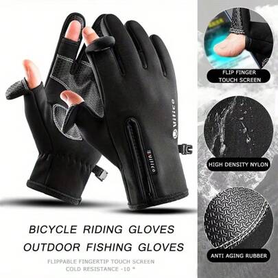 Winter Warm Cycling Gloves Full Finger Outdoor Fishing Gloves Waterproof Touch Screen Bicycle Gloves