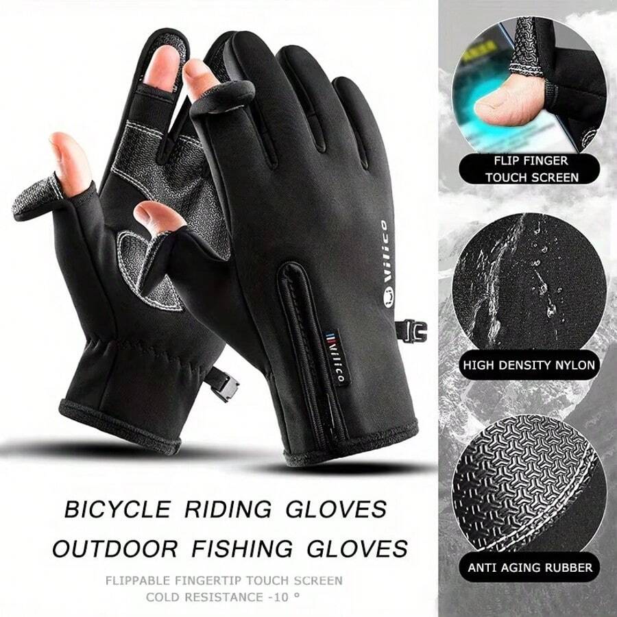 Winter Warm Cycling Gloves Full Finger Outdoor Fishing Gloves Waterproof Touch Screen Bicycle Gloves