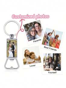 1PC Customized Photo Bottle Opener Keychain - Birthday Festival Personalized Photo Keychain - Simple Style - Perfect Gift For Friends And Family - Silver - View 1