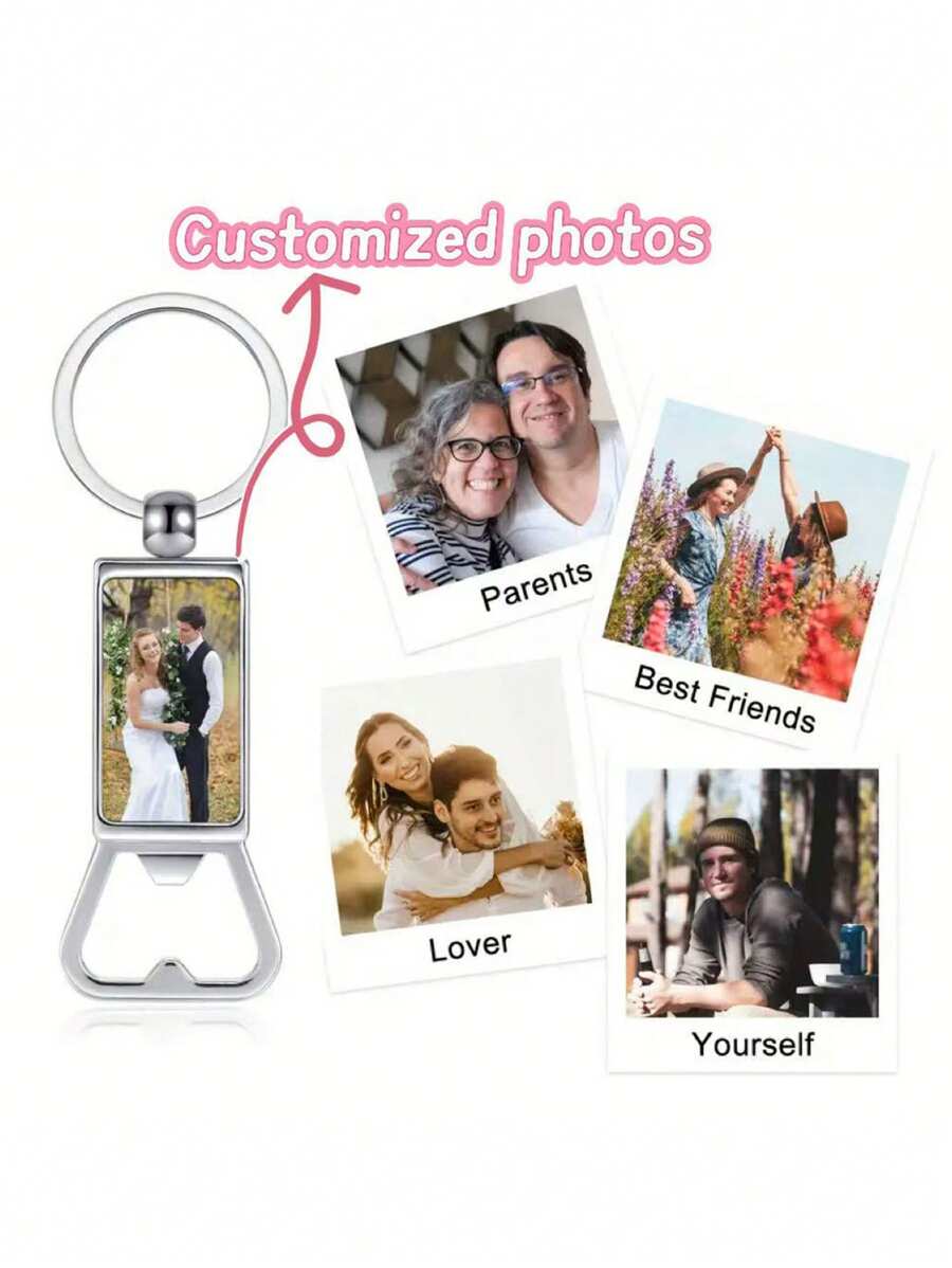 1PC Customized Photo Bottle Opener Keychain - Birthday Festival Personalized Photo Keychain - Simple Style - Perfect Gift For Friends And Family - Silver - View 1