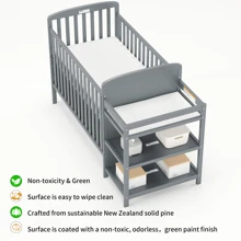 Goldzone 3-In-1 Convertible Baby Crib With Changing Table Combo, Wood Full Size Baby Crib Turn Into Toddler Bed And Daybed With Storage Space For Nursery Furniture, 3 Mattress Height Settings - 風暴灰 - 查看 6