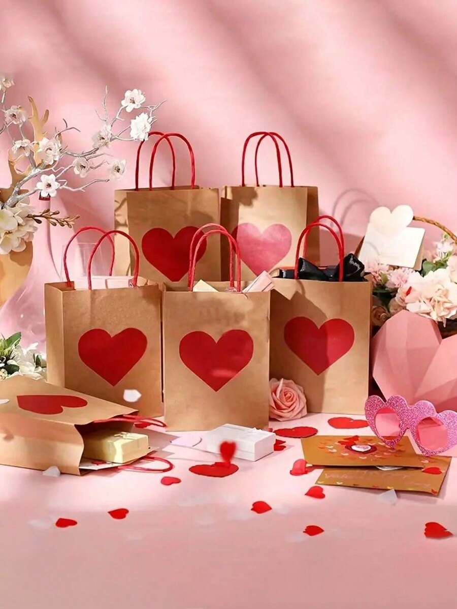 20 piezas Bolsas de regalo con forma de corazón y tarjetas de felicitación con forma de corazón. Bolsa de regalo de papel kraft con forma de corazón, bolsa de regalo de cartón blanco, bolsa de regalo de cumpleaños de amor, bolsa de regalo del Día de la Madre, bolsa de fiesta, bolsa de regalo de boda, bolsa de regalo de manualidades y regalos de fiesta. - Multicolor - Ver 1