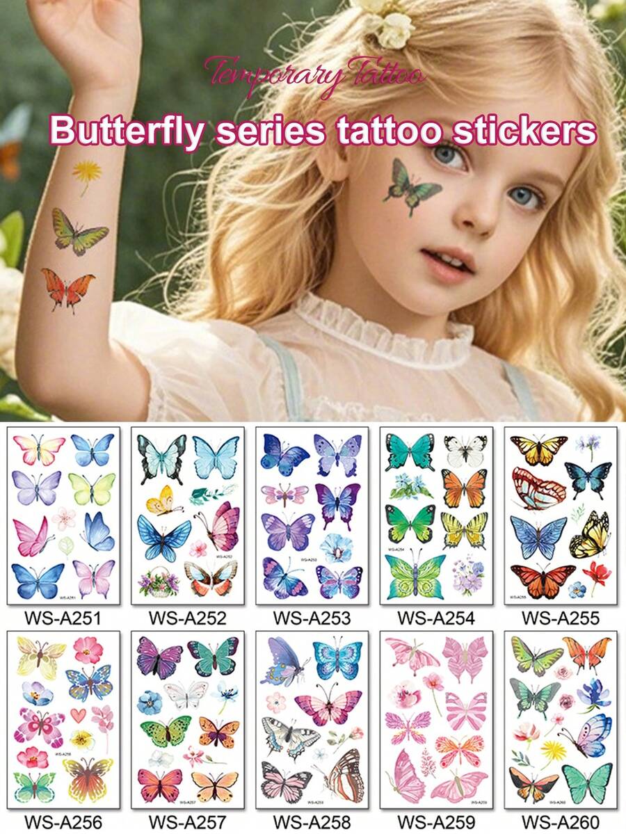 Glitter Butterfly Makeup Temporary Tattoos For Women Girls, 10Sheets Colorful Butterflies Wings Fake Tattoo Stickers Waterproof For Face Eye Makeup Birthday Party Favors Gifts - Multicolor - View 1
