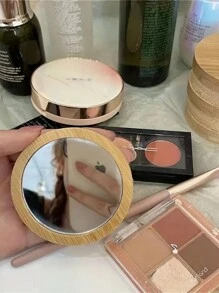 1pc Portable Travel And Carry Wooden Mirror - Handheld Compact Round Mirror For Beauty And Makeup - Multicolor - View 7