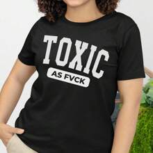 Toxic As Fvck Bee Bold Attitude Gift Street Style, Oversized Short Sleeve Classic Heavy Cotton T Shirt Printed Graphic Tee Women's Casual Short-Sleeved Top - màu đen - Xem 1