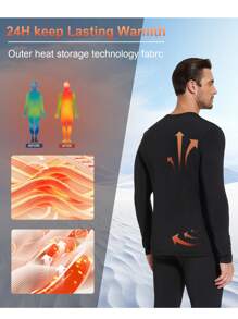2PCS/SET Men's Warm Underwear Top Long Sleeve Warm Lightweight Backing Round Neck Solid Color Shirts