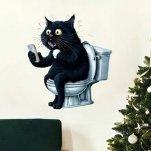 A Cute And Funny Cat Toilet Seat Sticker, Animal Print Self-Adhesive Sticker, Square Ceramic Surface, Single Use Waterproof Bathroom Decoration Sticker Tile Sticker For Bathroom Toilet Toilet Seat Toilet Seat Sticker Fall Decor