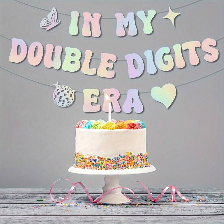 In My Double Digits Era Banner Glitter Popular Birthday Decorations Banner For Birthday Party Decorations Hot Laser Birthday Banner