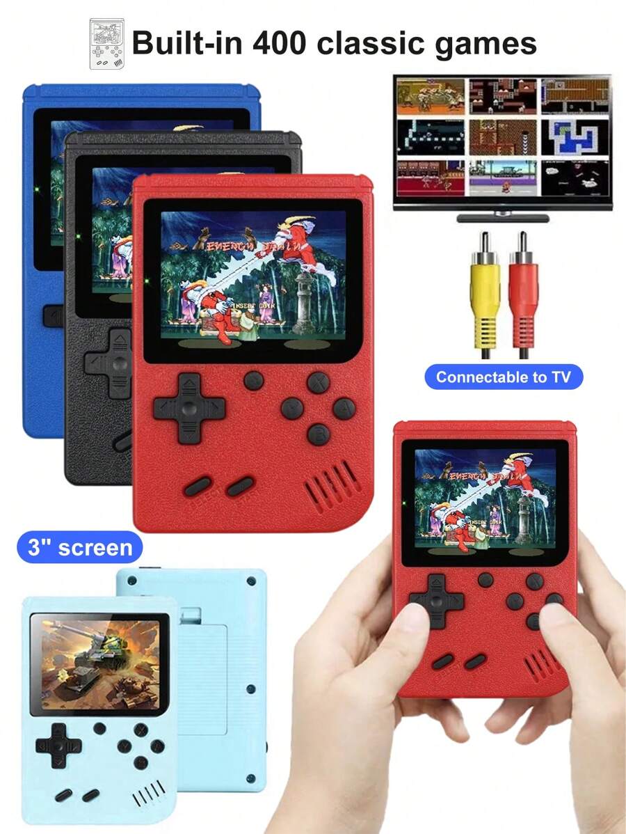 Consola de juegos portátil con 400 en 1 juegos retro, consola de videojuegos recargable con salida de TV AV, mini consola de juegos portátil regalo para niños - Multicolor - Ver 1