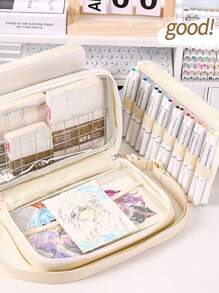 1 支马克笔收纳袋、多层透明铅笔袋、大容量文具收纳袋、适合艺术生的多功能手提包、轻便的单肩/斜挎包、返校包、学校用品、铅笔袋、书包 - 馬克筆收納袋 - 查看 7