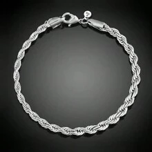 925 Sterling Silver 4mm Chain Male Twisted Rope Necklace Bracelets Fashion Women Men Silver High Quality Jewelry Set