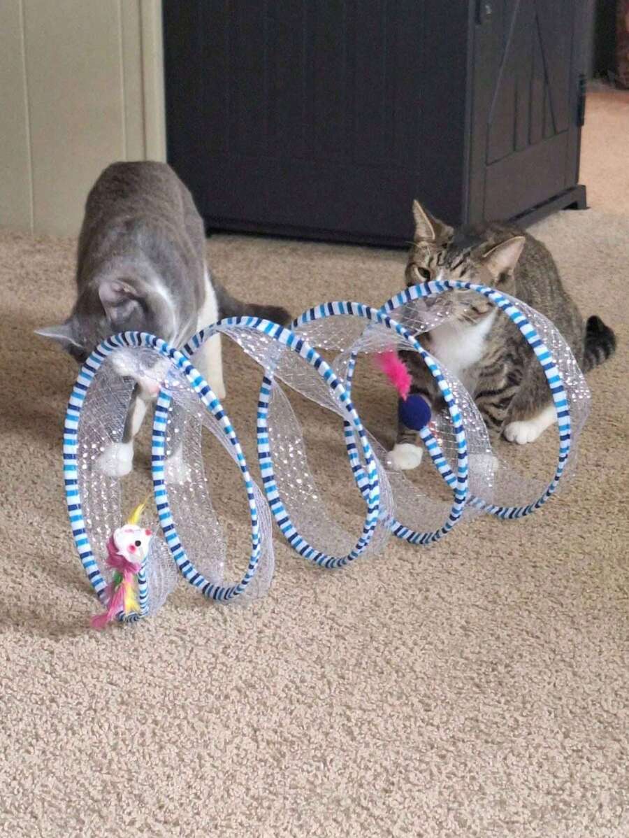 Paquete de 1 / Paquete de 2 - Túnel para gatos en forma de S, diseño de malla metálica y parche de gasa, plegable con efecto de sonido, adecuado para entretenimiento familiar en interiores y alivio del estrés - Multicolor - Ver 1