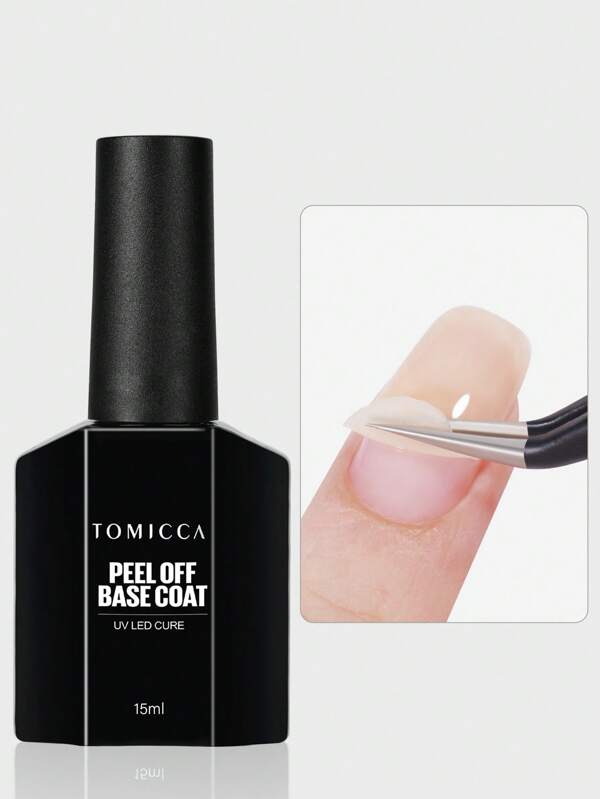 TOMICCA 15ml/1pc Clear Peel Off Base Coat , Need To UV LED Light Cure Long-Lasting Gel Nail Polish , Use For Nail Art Design DIY Salon Manicure Or Gifts For Women