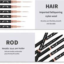 6pcs Black Nail Art Liner Brushes Set Detail Striping Brush Fine Line Pens Flower Painting Drawing UV Gel Polish Painting Manicure Tools