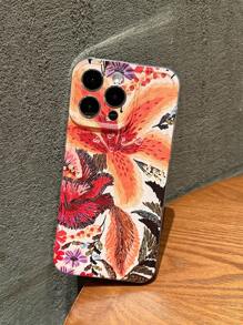 1 pieza Funda de teléfono Apple con estampado de flores tropicales en piel de poliuretano, versión internacional, no la versión nacional - multicolor - Ver 3
