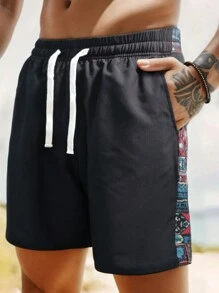 Yemwry Pantaloni scurți casual pentru bărbați cu dungi laterale, pantaloni de plajă