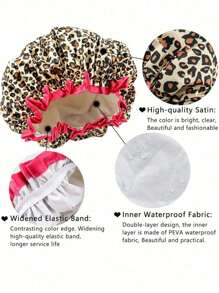 1 件可重复使用的成人女士双层豹纹和斑马纹丝绸防水浴帽，弹力浴帽，适用于日常护发、厨房防油
