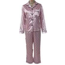 Women's Polka Dot Long Sleeve Trousers Pajamas With Casual Lapels, 100% Polyester Fabric For All-Season Comfort, Wearable Outside, Loungewear Set - Pink - View 7