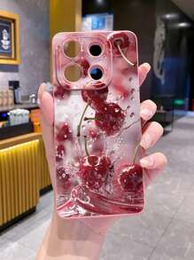 1pc Splash-Proof Cherry Camera Protective Phone Case Compatible With Apple, /Galaxy, Infinix, Redmi, OPPO, VIVO, Realme Waterproof Shockproof Anti-Fall Scratch Resistant - Pink - View 3