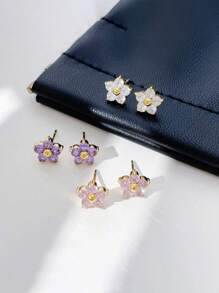 2 件迷你精致花瓣不锈钢耳环，适合女性日常叠戴情人节、妈妈、母亲、母亲节、礼物 - 花朵耳環 - 查看 2