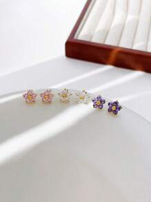 2 件迷你精致花瓣不锈钢耳环，适合女性日常叠戴情人节、妈妈、母亲、母亲节、礼物 - 花朵耳環 - 查看 5