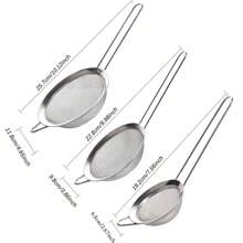 3 piezas de coladores de malla fina, juego de tamices de acero inoxidable multiusos, tamiz de harina con mango, perfecto para té, harina, huevos, herramienta de cocina - 3 piezas - Ver 4