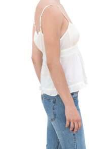 Women's Aesthetic Spaghetti Strap Ruffle Camisole Sleeveless Button Down V-Neck Sling Tank Top