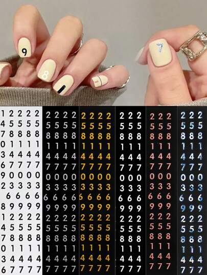 1/7 Hojas de adhesivos de uñas con números pequeños en 3D,1pieza/7 piezas Calcomanías de números 3D para uñas DIY para mujeres y niñas, 7 colores de pegatinas de uñas autoadhesivas con números para decoración de uñas 3D