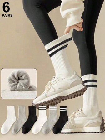 6 Pairs Of Knee-High Socks For Women, Thin Solid Color Fashionable Sports Long Socks, Suitable For Spring, Summer And Autumn, Fall