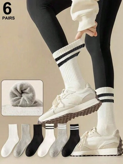 6 Pairs Of Knee-High Socks For Women, Thin Solid Color Fashionable Sports Long Socks, Suitable For Spring, Summer And Autumn, Fall