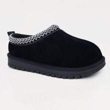 EVELLYHOOTD Braided Leather Outdoor Slippers Women's Mini Platform Boots With Fluffy Fur Lining Short Ankle Boots For Autumn Winter Warm Walking Shoes - màu đen - Xem 2