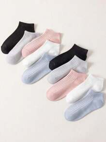 1/10 双装 女士纯色条纹简约学院风多功能户外运动短袜 圣诞礼物 - 彩色 - 查看 4