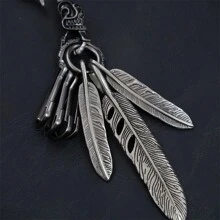 1pc New Fashion Antique Silver Keychain Feather Ghost Head Buckle Creative Waist Hanging Jewelry Summer, School