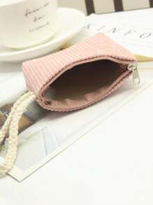 2 piezas Cartera de pana a rayas, con cremallera y correa de muñeca, adecuada como regalo de vuelta al colegio, cartera de mujer, mini cartera, embrague, monedero - Multicolor - Ver 5