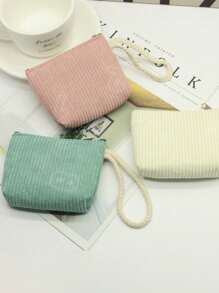 2 piezas Cartera de pana a rayas, con cremallera y correa de muñeca, adecuada como regalo de vuelta al colegio, cartera de mujer, mini cartera, embrague, monedero - Multicolor - Ver 6